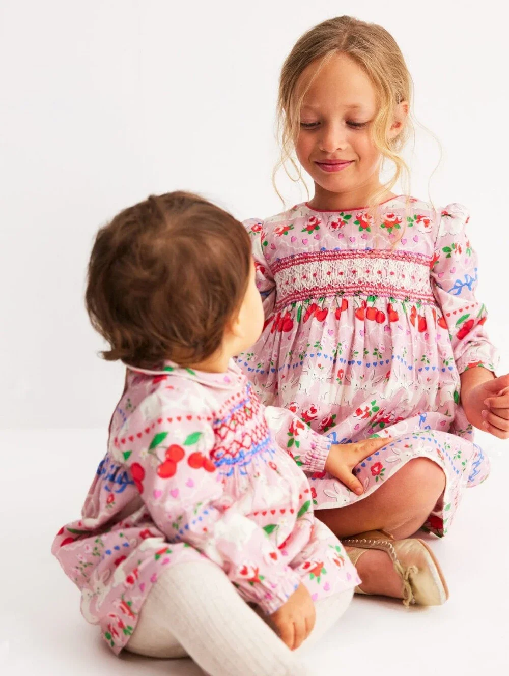Mini Boden Girls Smocked Pink Dress with Long Sleeves 8-9Y